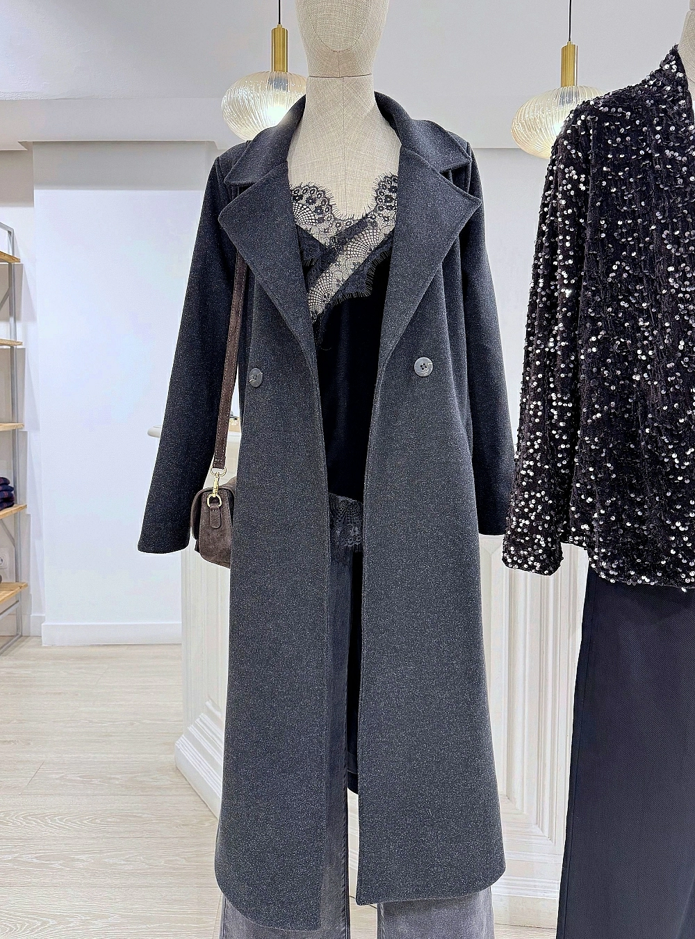 Abrigo largo jaspeado cinturon Abrigo largo jaspeado cinturon