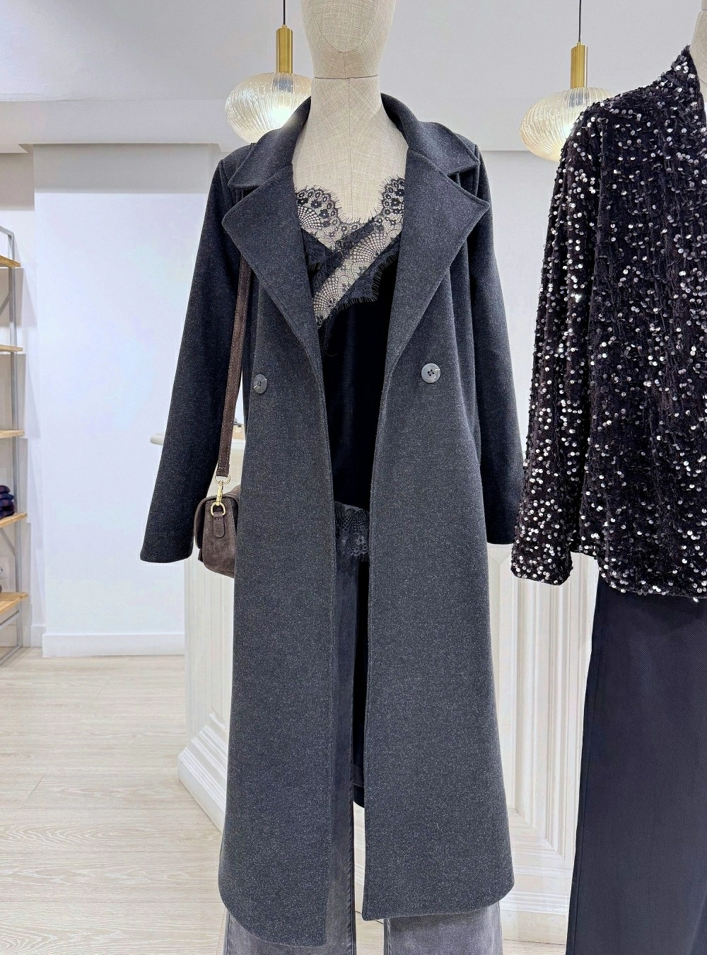 Abrigo largo jaspeado cinturon