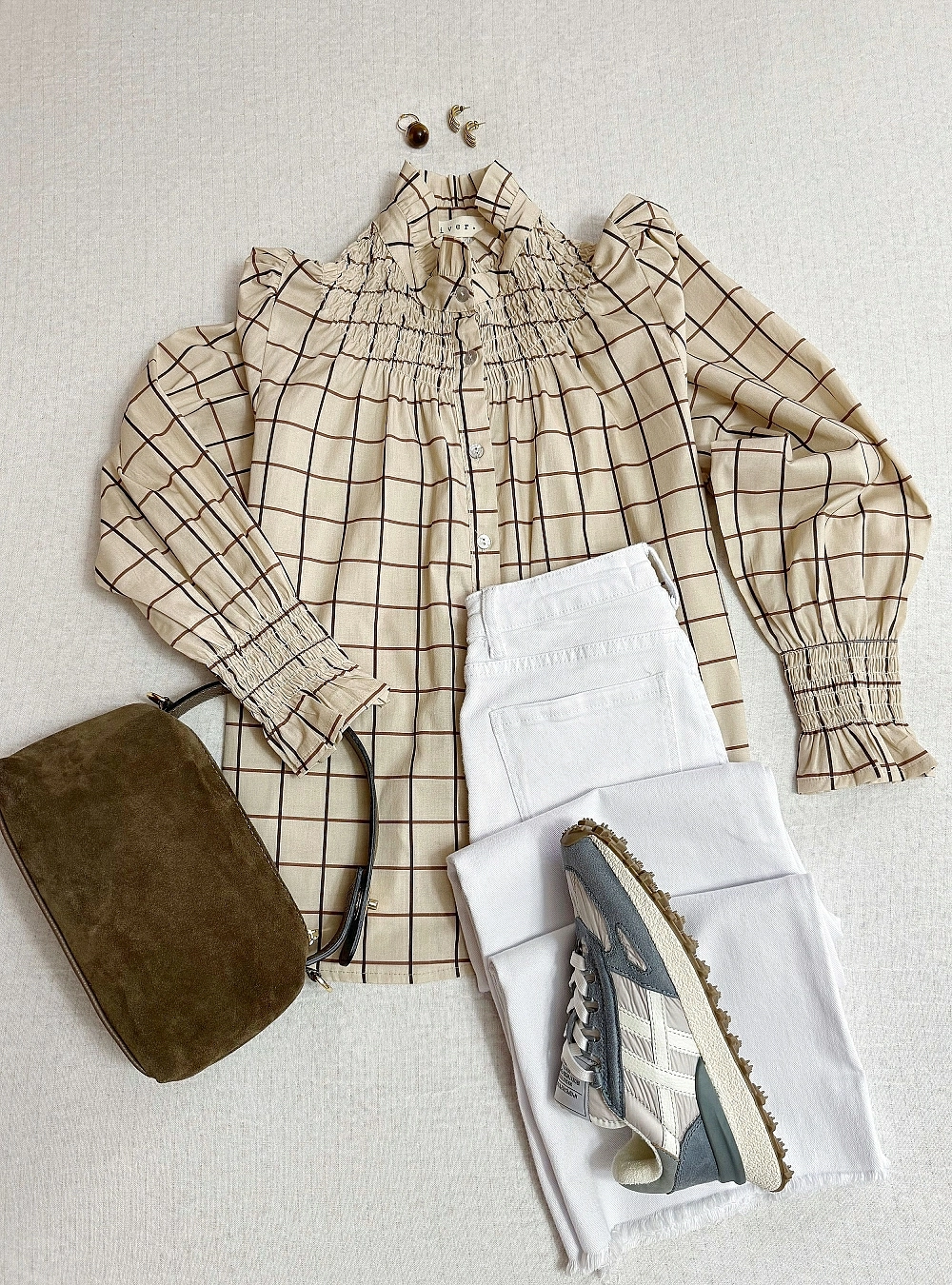 Blusa cuadros cuello elástico