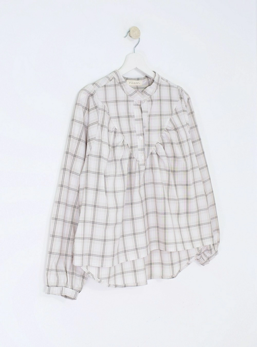 Blusa cuadros cuello mao