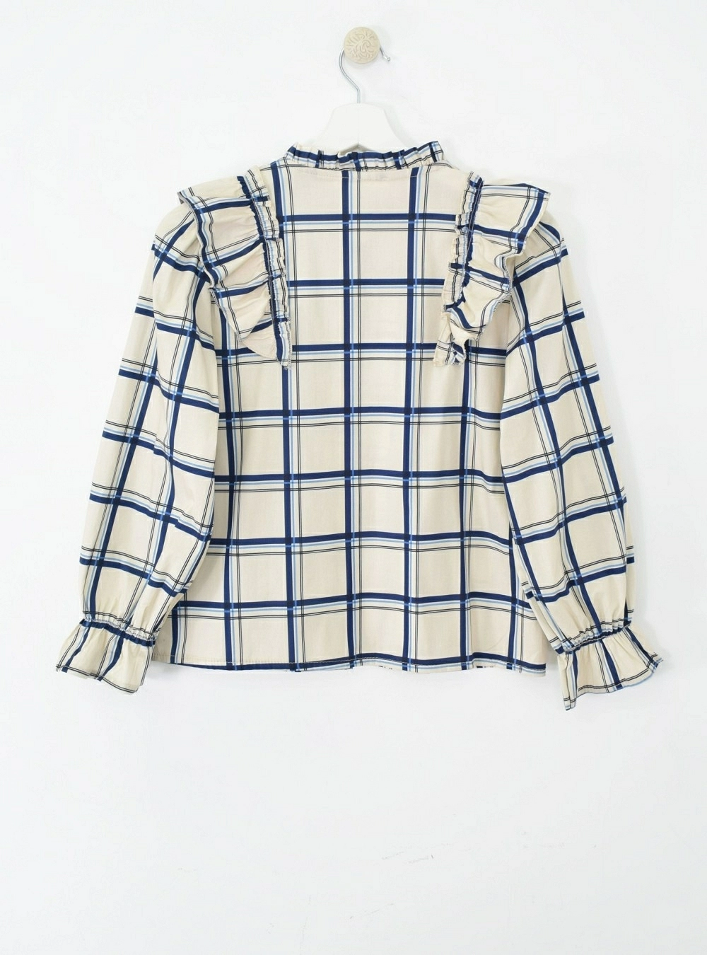 Blusa cuadros volantes hombros