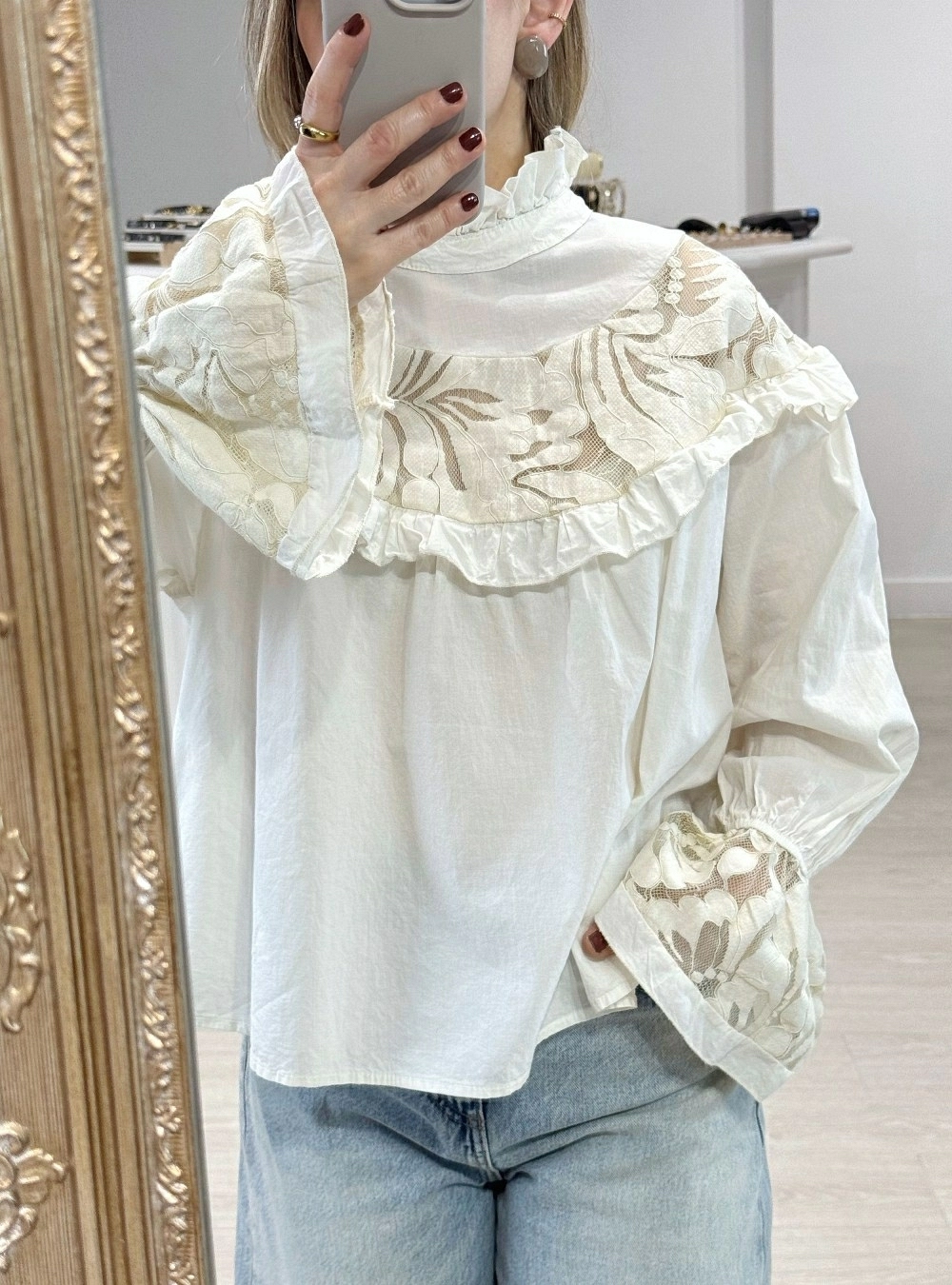 Blusa ml banda bordada y volantes