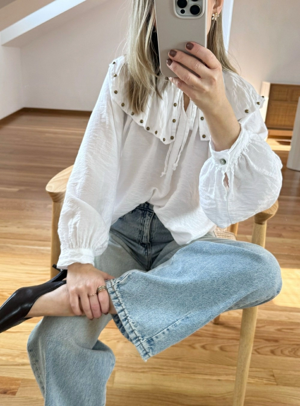 Blusa ml cuello bebe con tachas Blusa ml cuello bebe con tachas