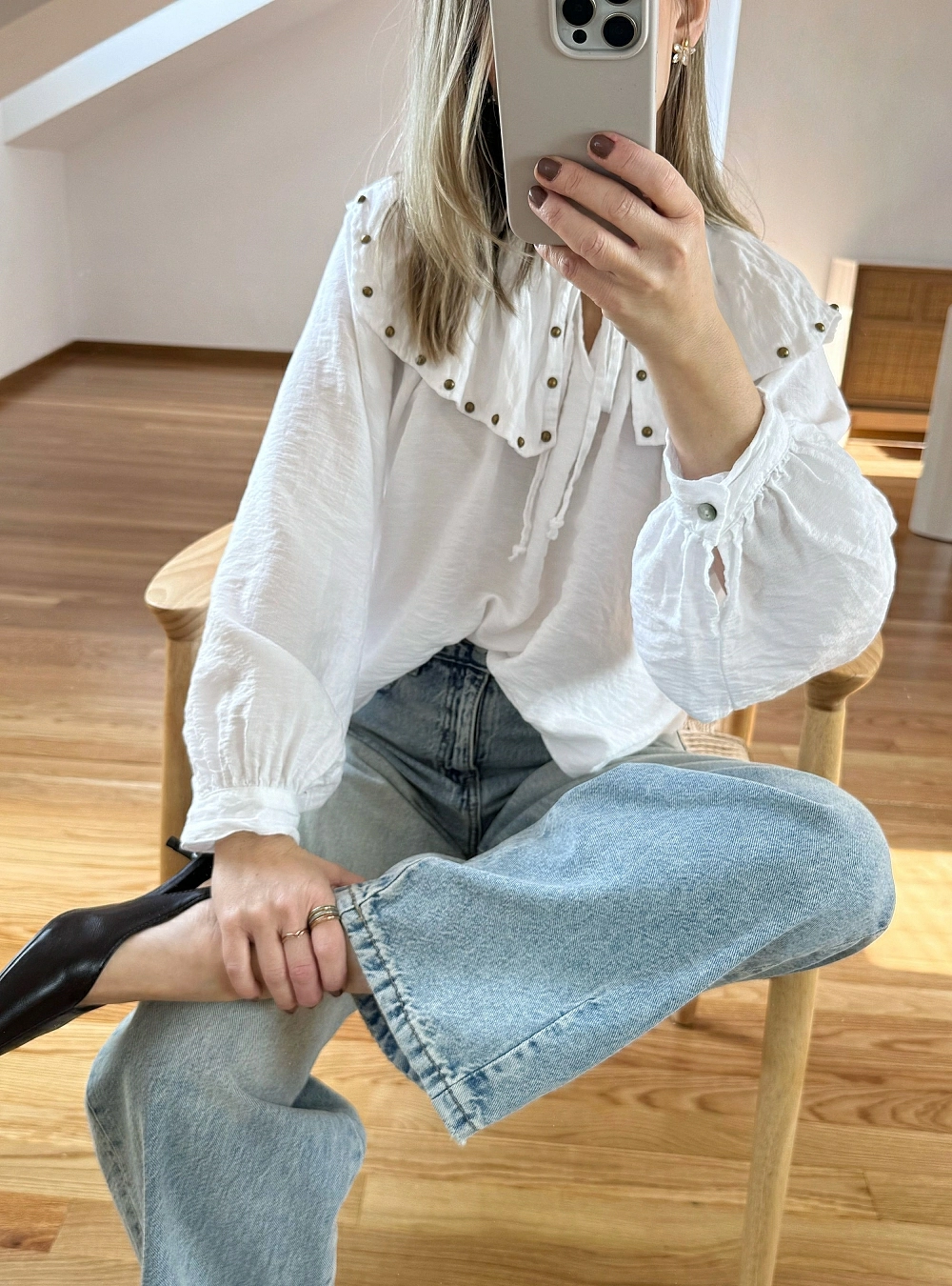 Blusa ml cuello bebe con tachas
