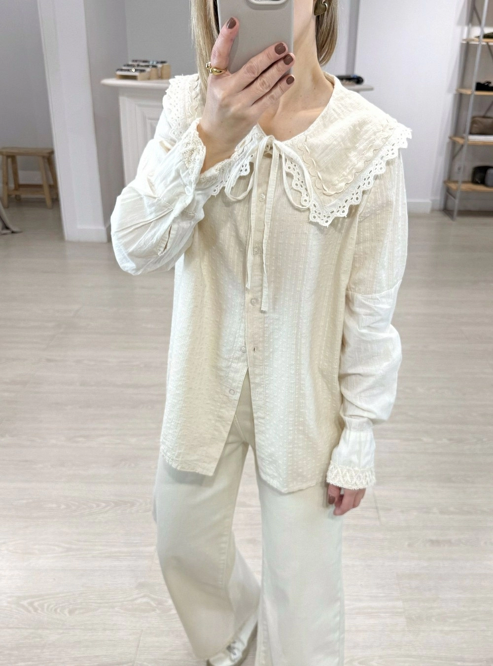 Blusa ml cuello bebe y plumetti Blusa ml cuello bebe y plumetti