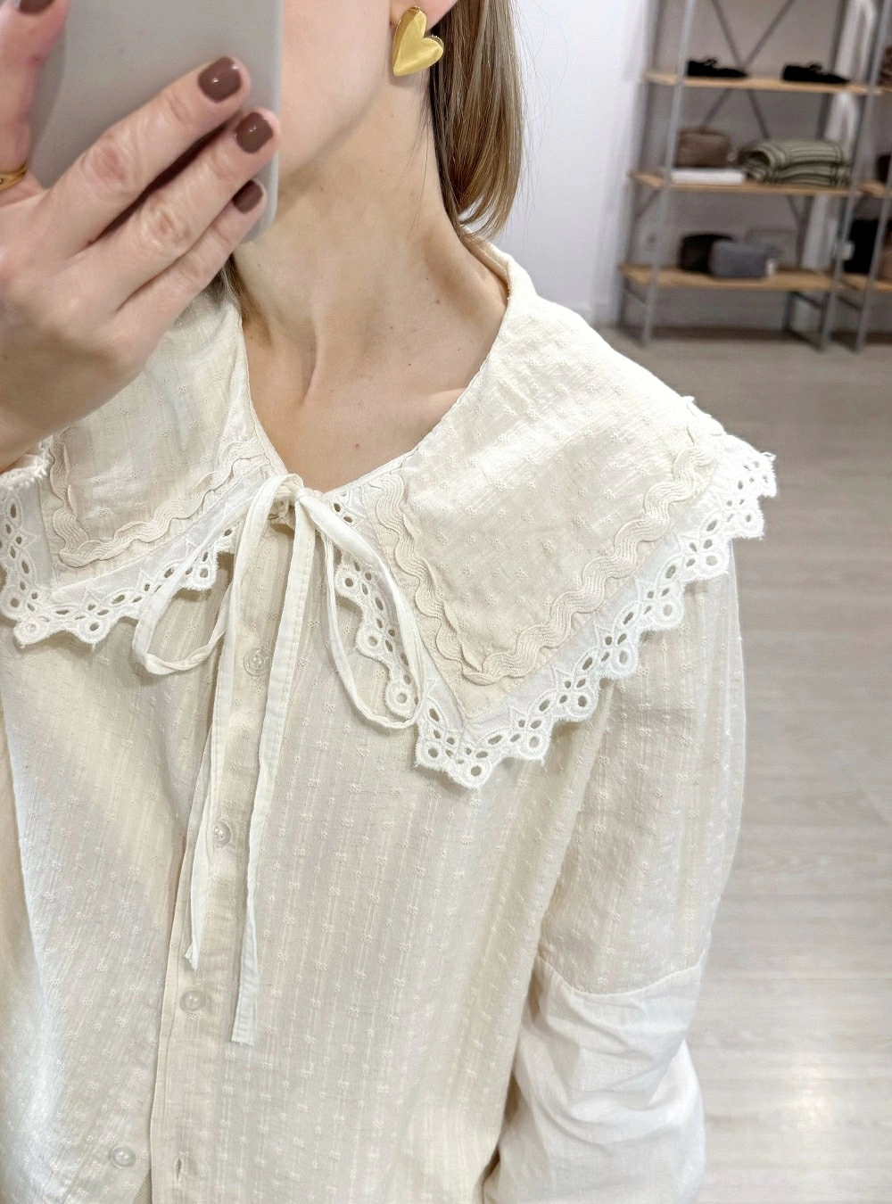 Blusa ml cuello bebe y plumetti Blusa ml cuello bebe y plumetti