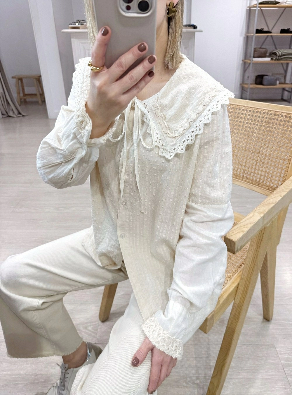 Blusa ml cuello bebe y plumetti Blusa ml cuello bebe y plumetti