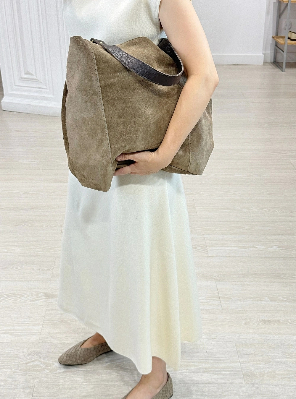 Bolso ante con asa piel