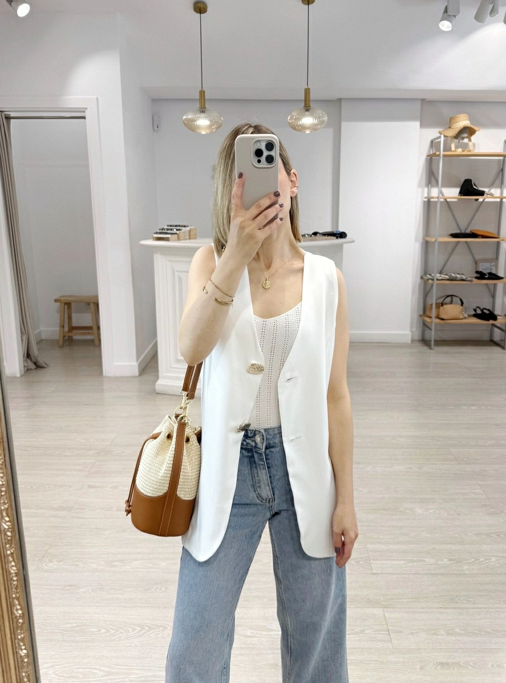 Bolso de rafia y piel