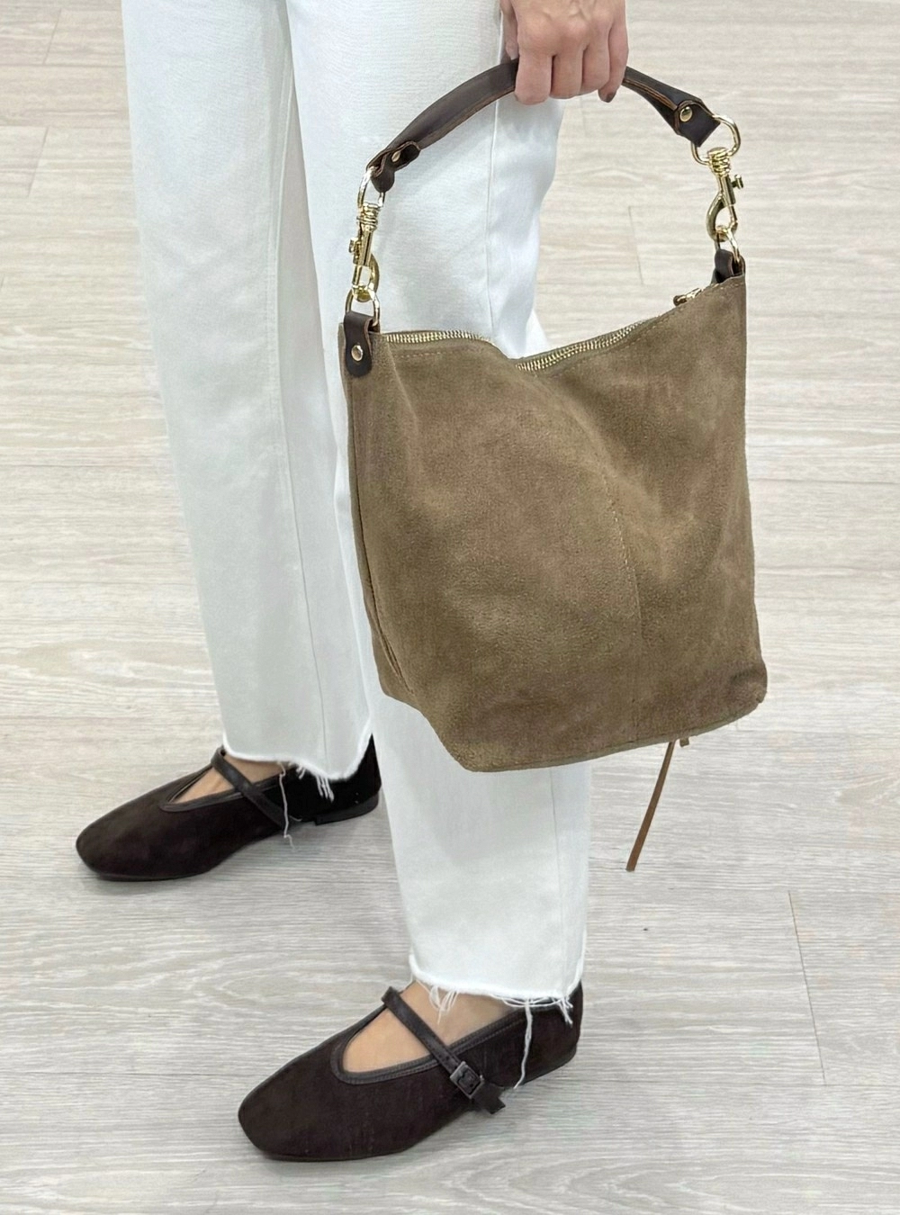 Bolso piel ante asa corta