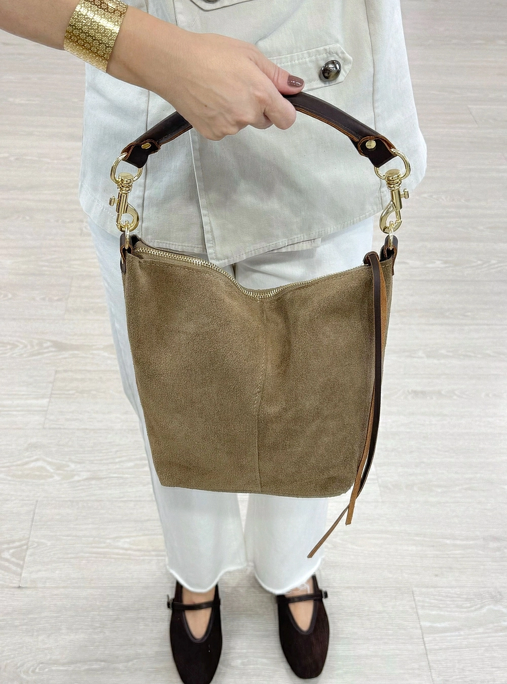 Bolso piel ante asa corta