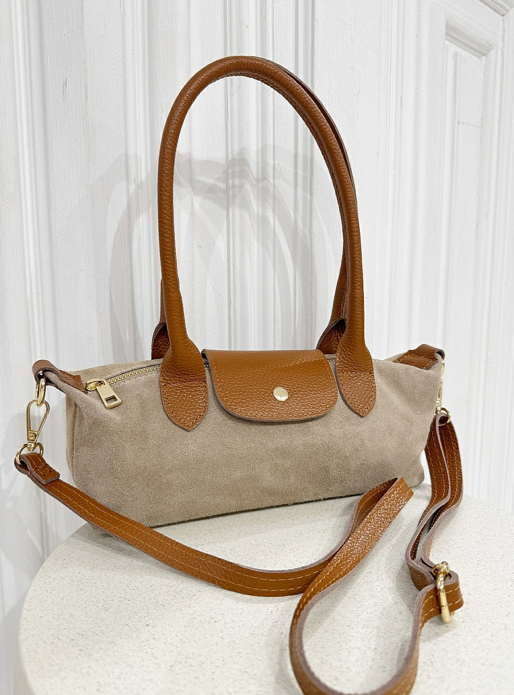 Bolso piel asa larga color