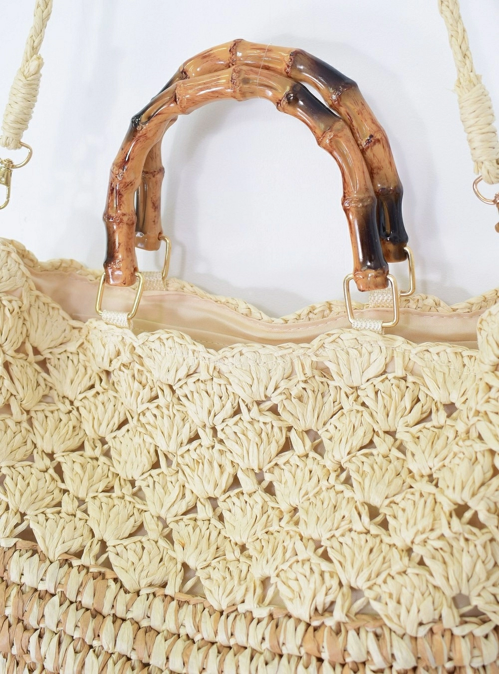 Bolso rafia asa  bambu