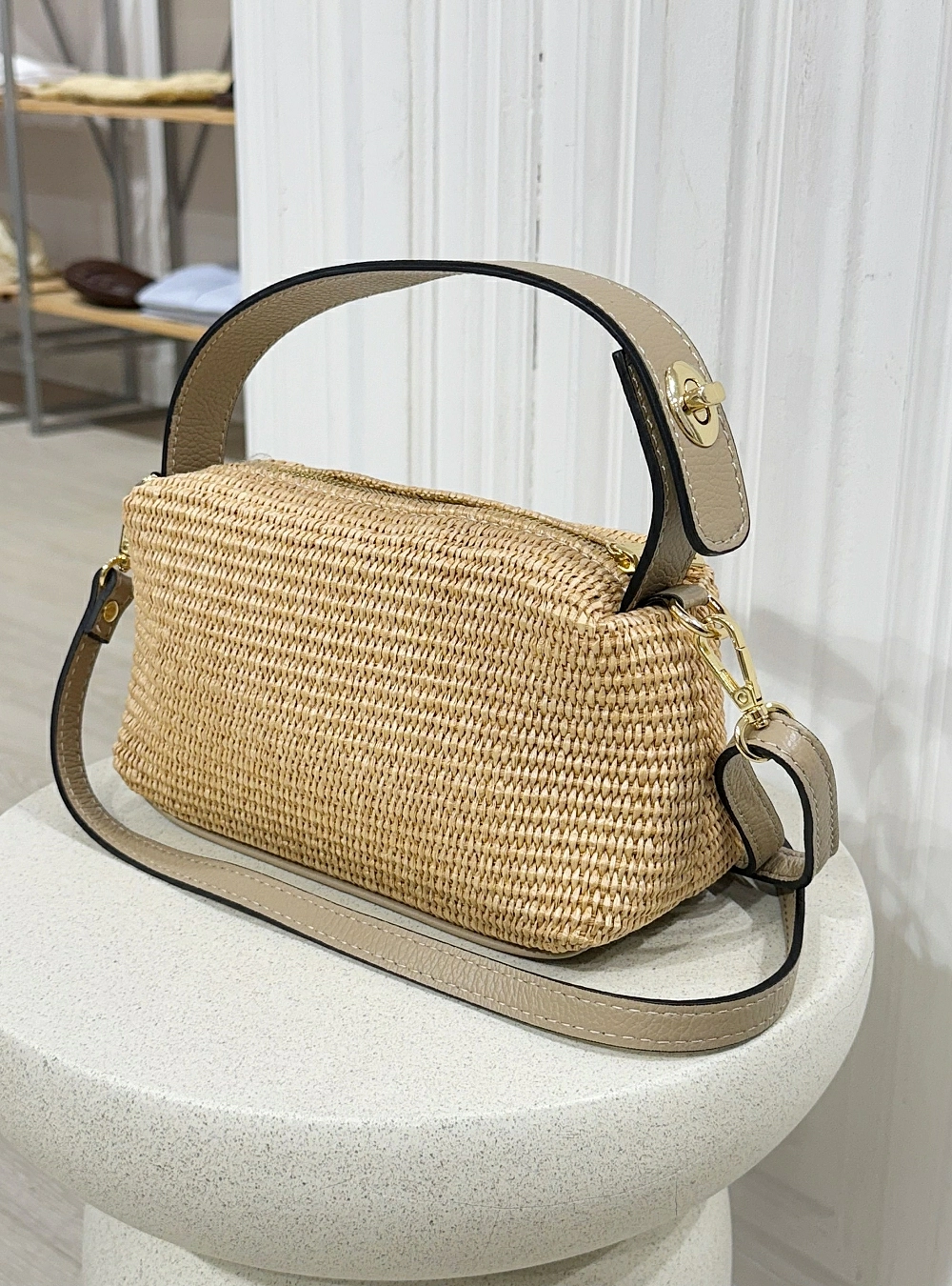 Bolso rafia asa piel