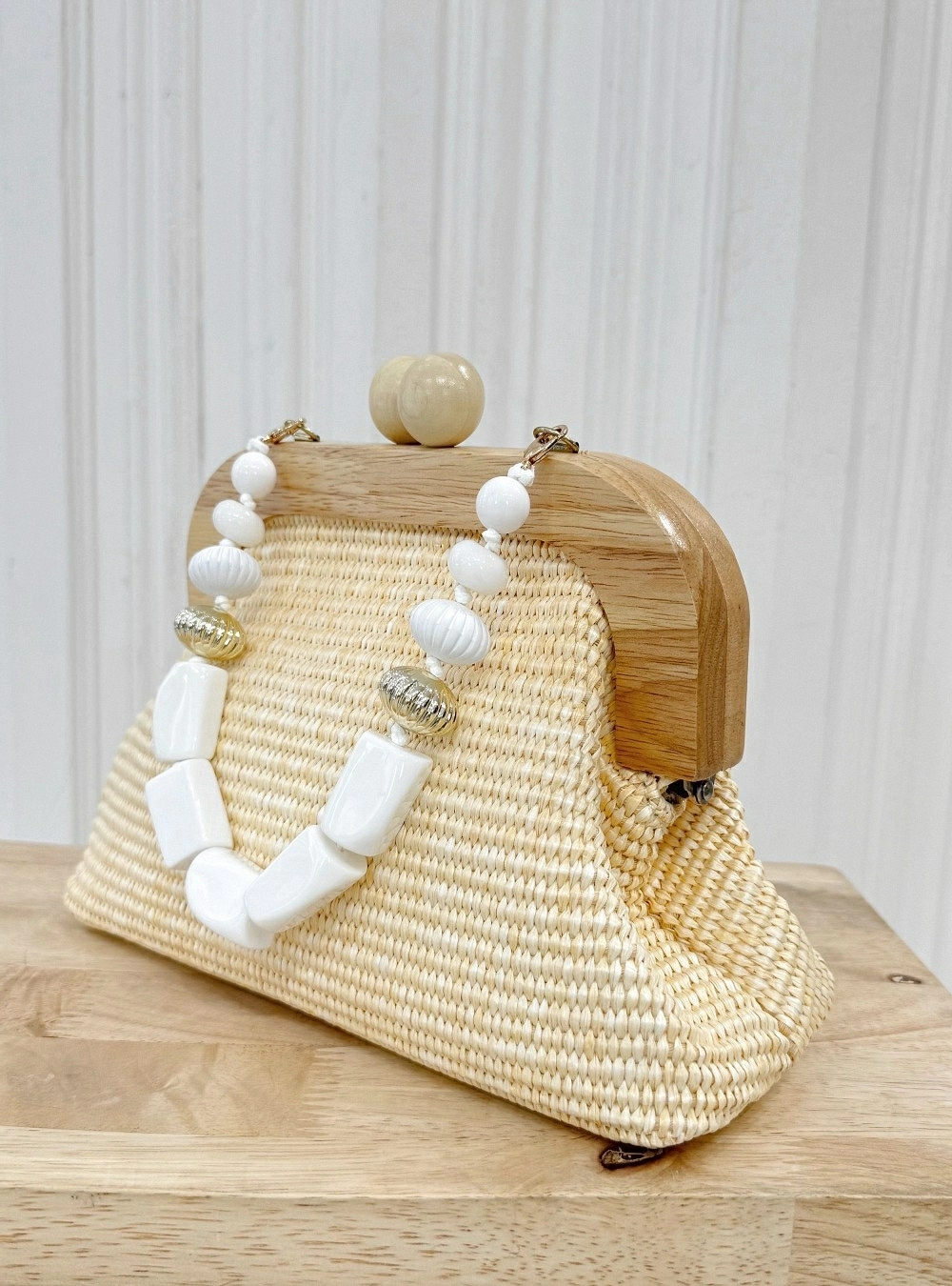 Bolso rafia borde madera