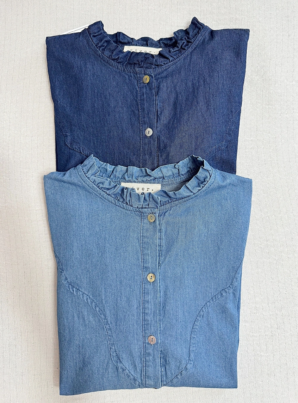 Camisa ml denim cuello fruncido