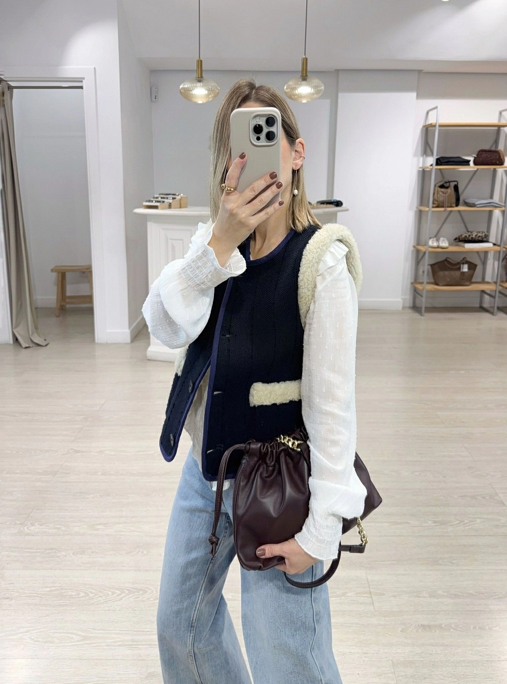 Chaleco pelo y herringbone Chaleco pelo y herringbone