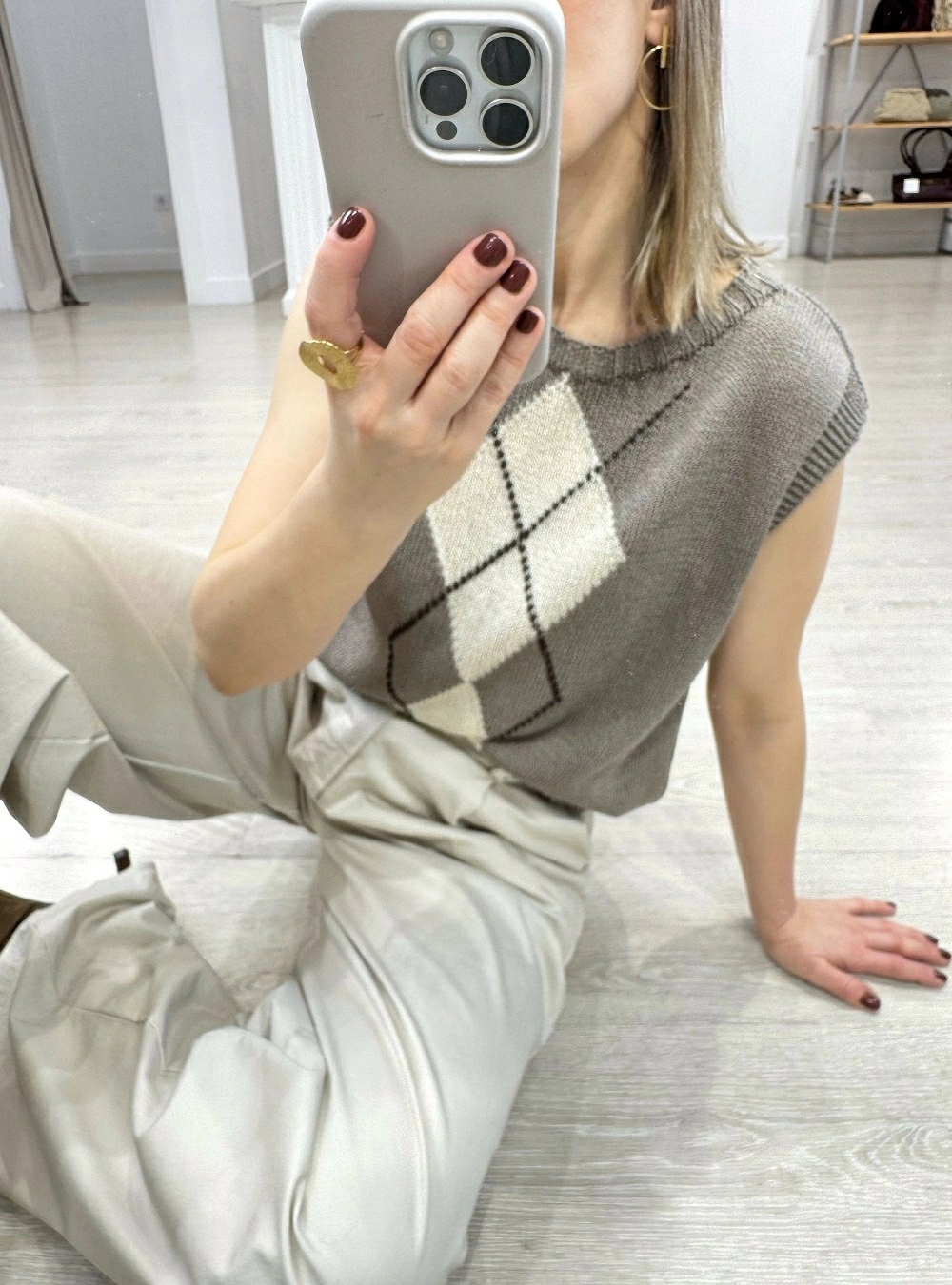 Chaleco punto estampado rombos (solo disponible online)