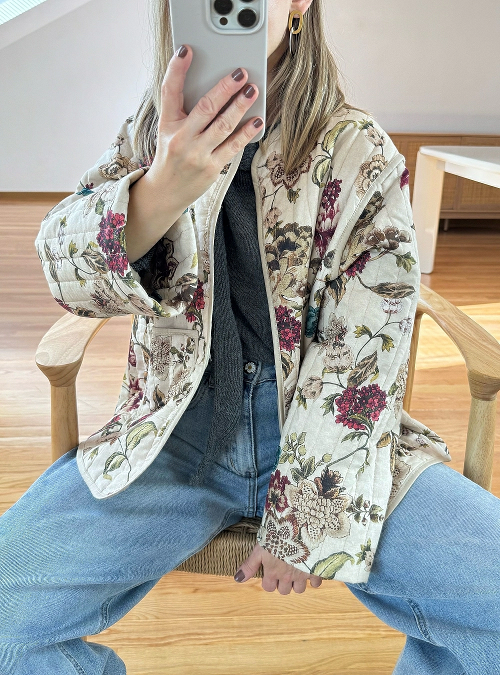 Chaqueta acolchado fino flores