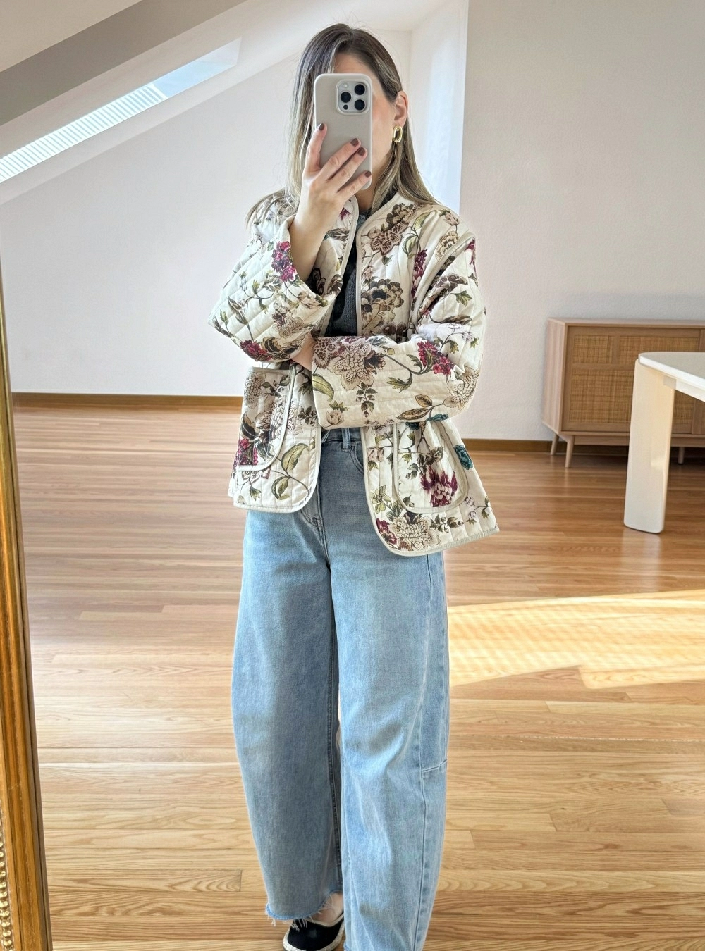Chaqueta acolchado fino flores