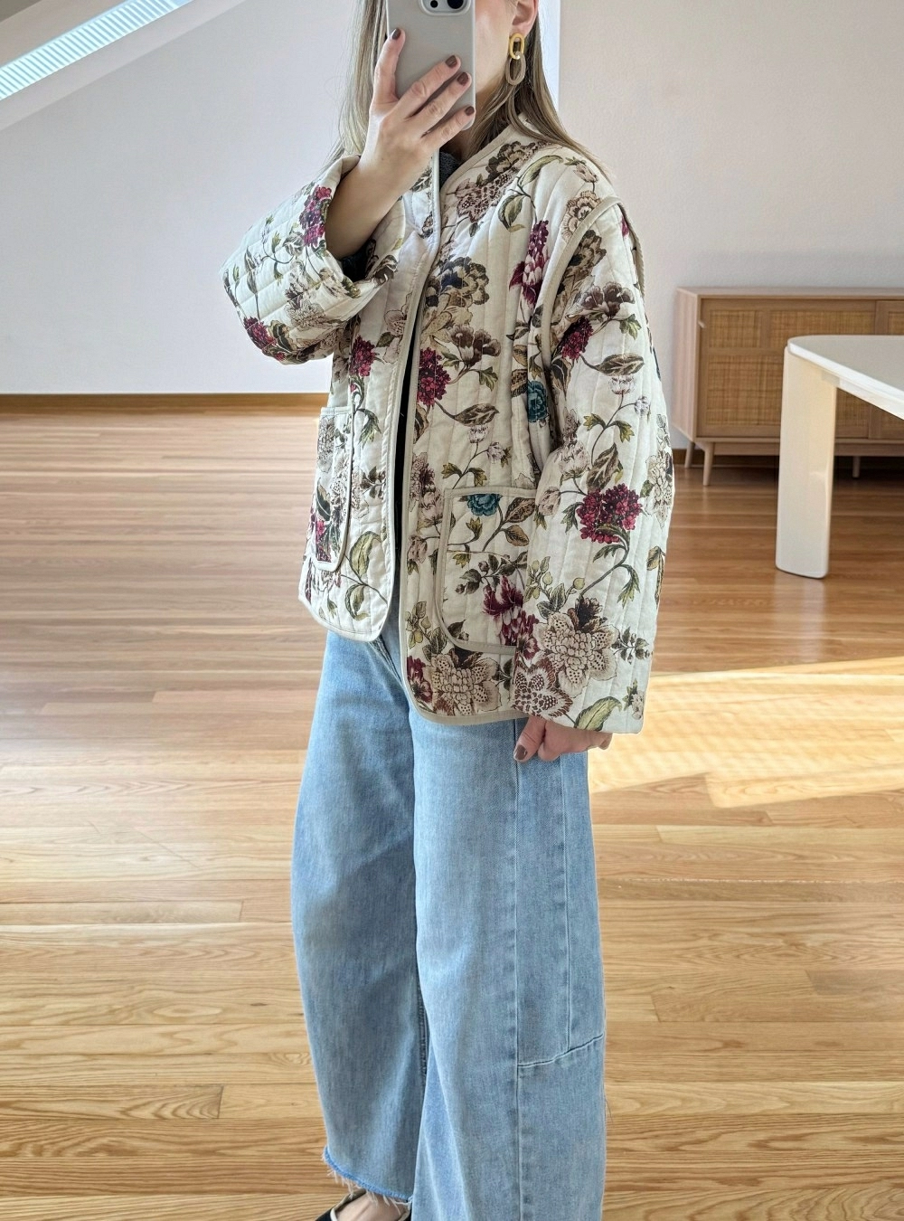 Chaqueta acolchado fino flores