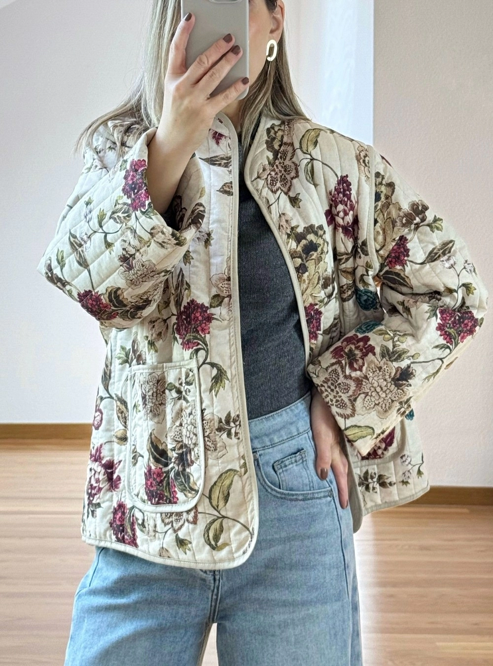 Chaqueta acolchado fino flores