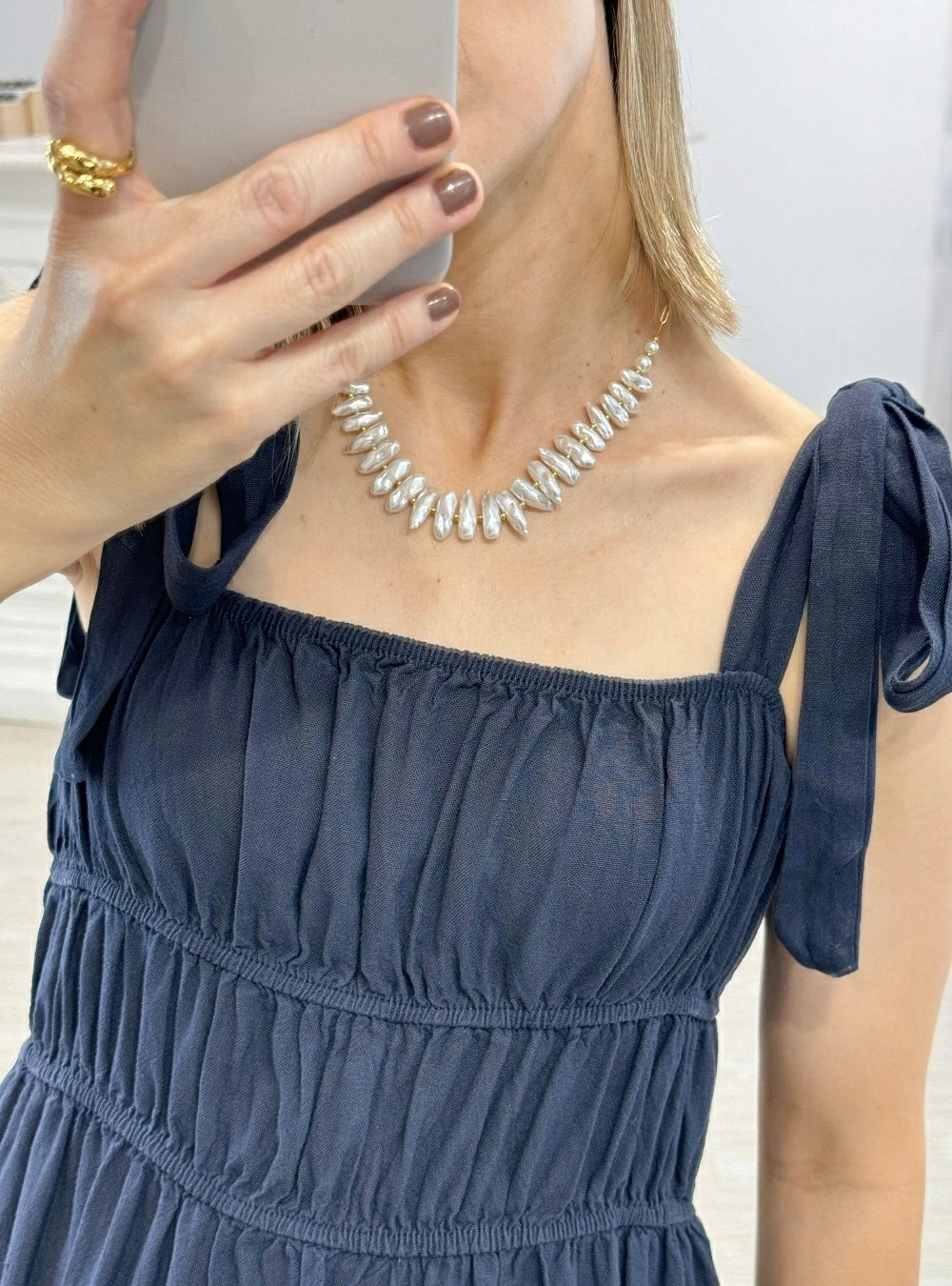Collar acero perlas alargadas