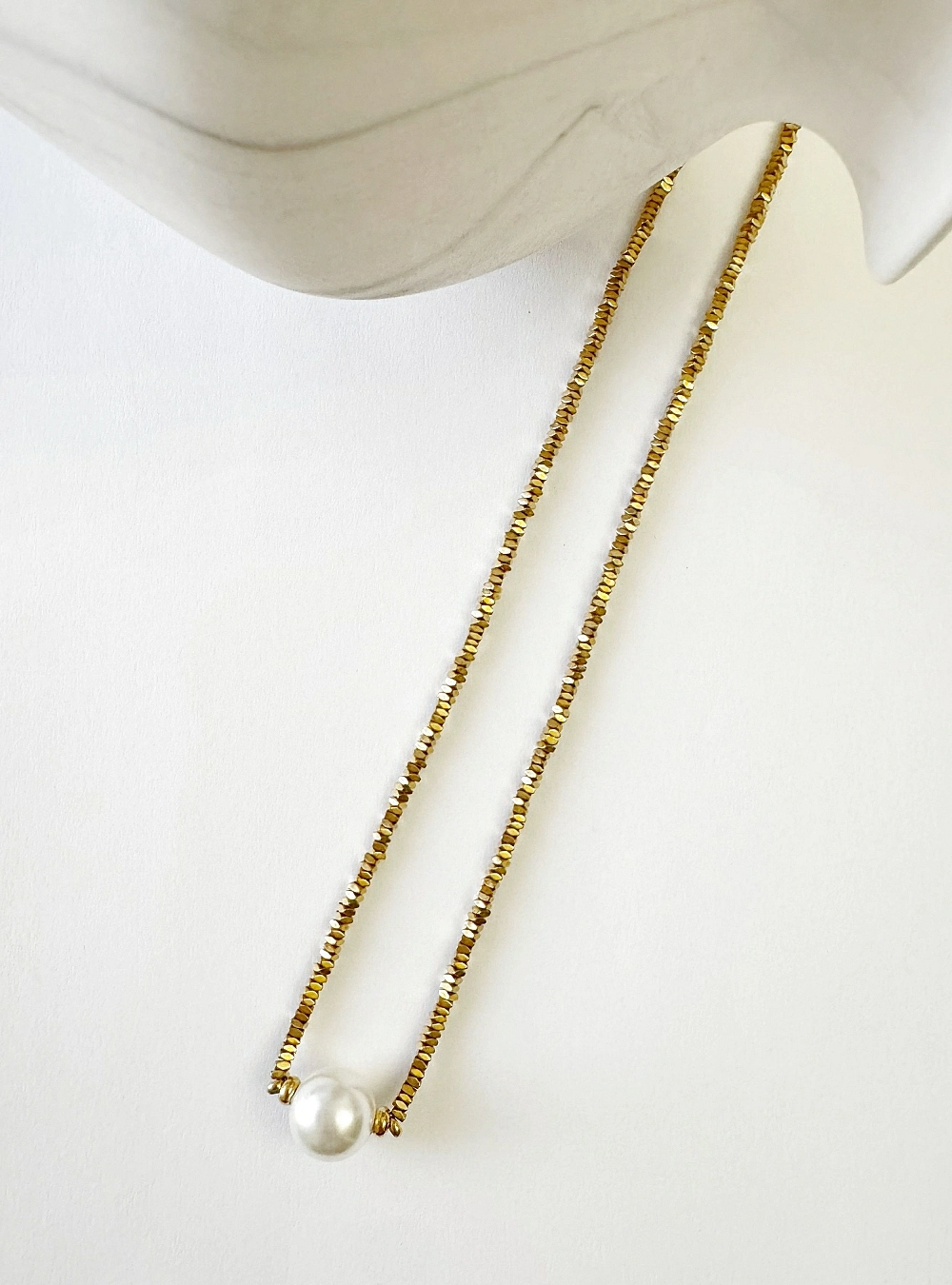 Collar cuentas acero y perla