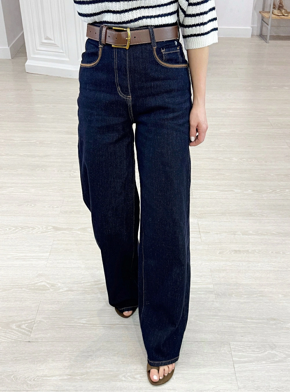Jeans wide leg costura
