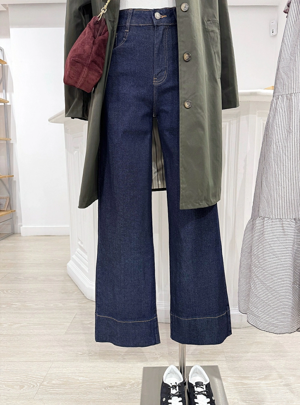 Jeans wide leg costura color