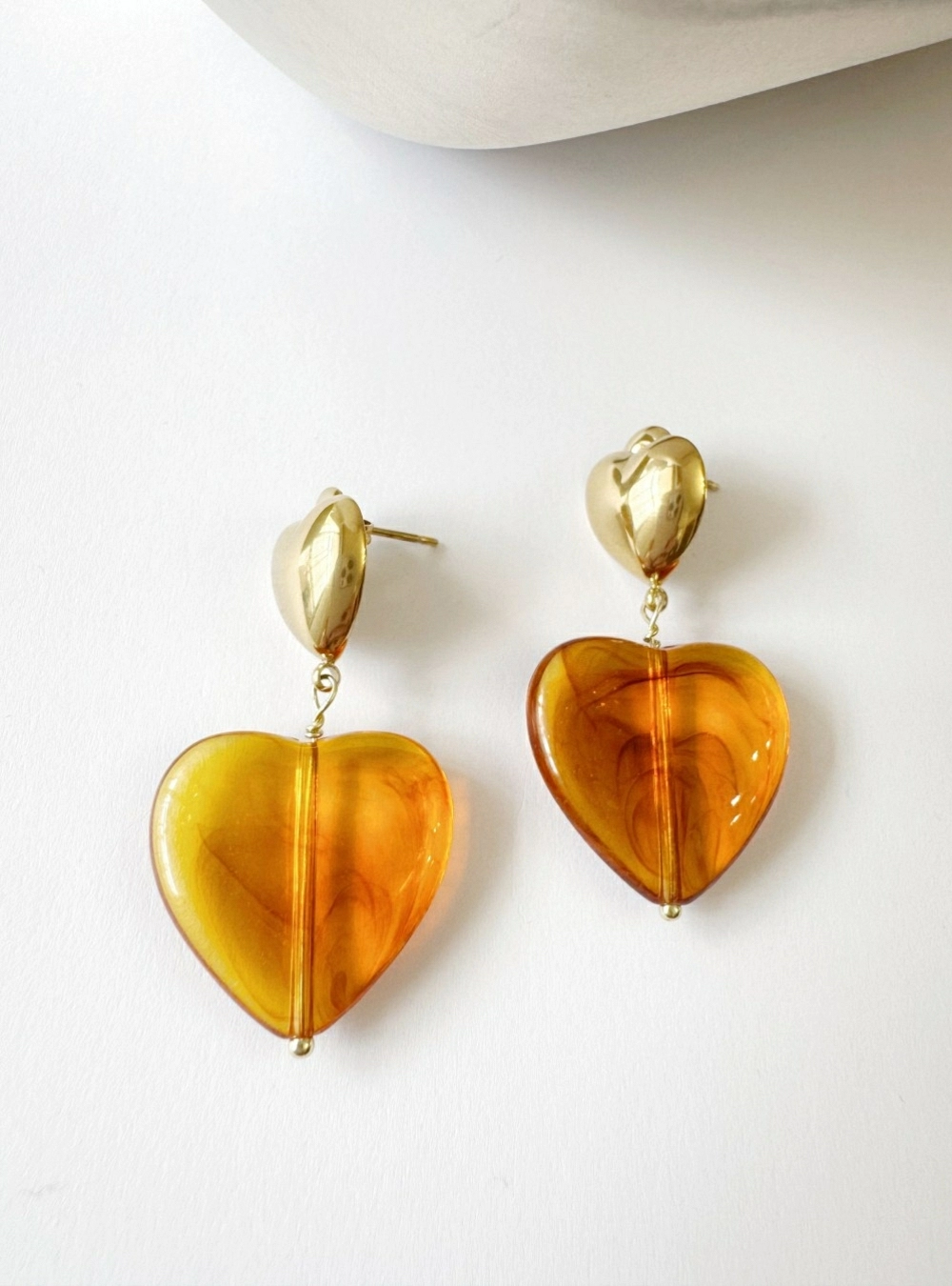 Pendientes corazones oro y ambar