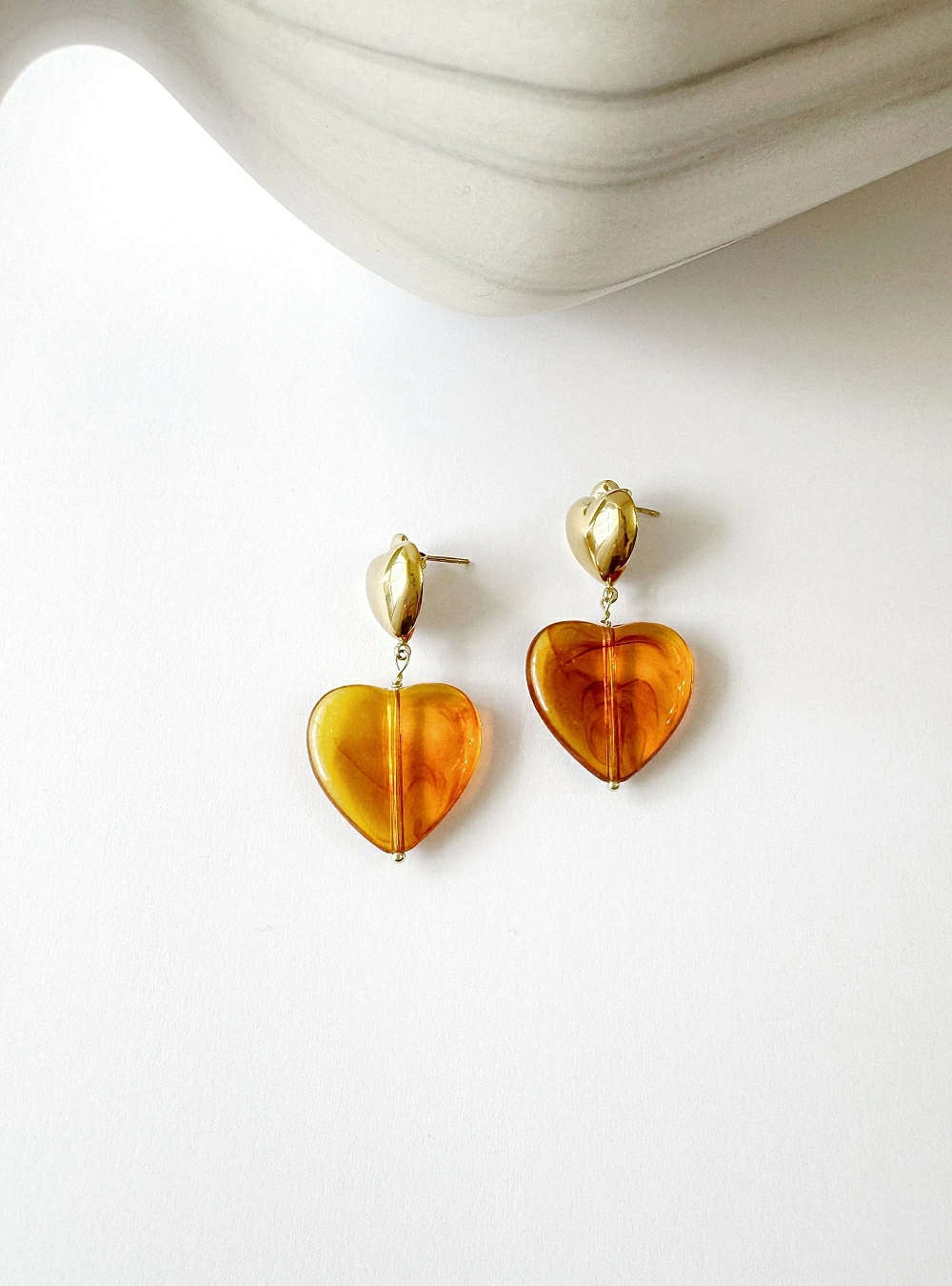 Pendientes corazones oro y ambar