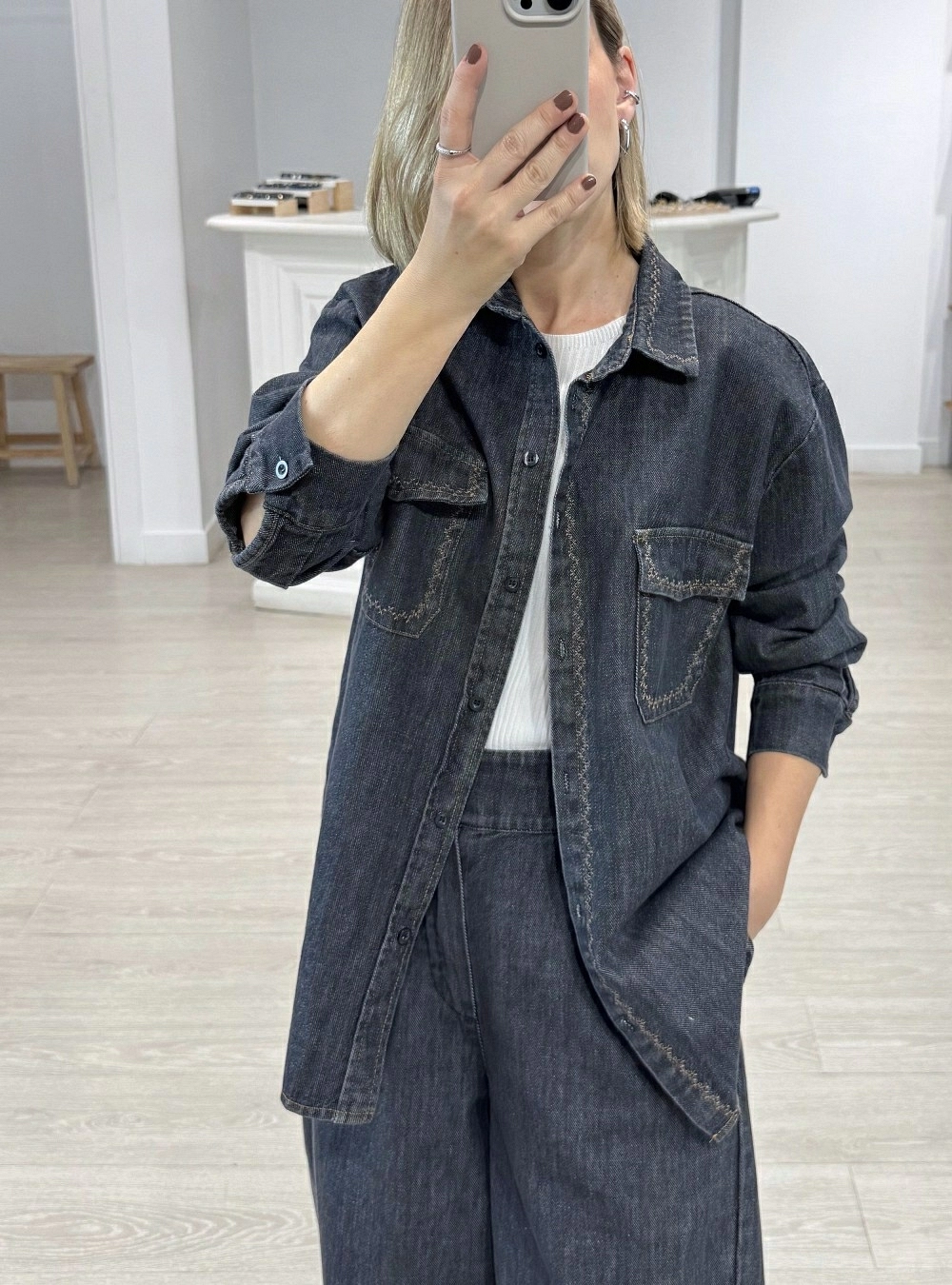 Sobrecamisa denim bordados