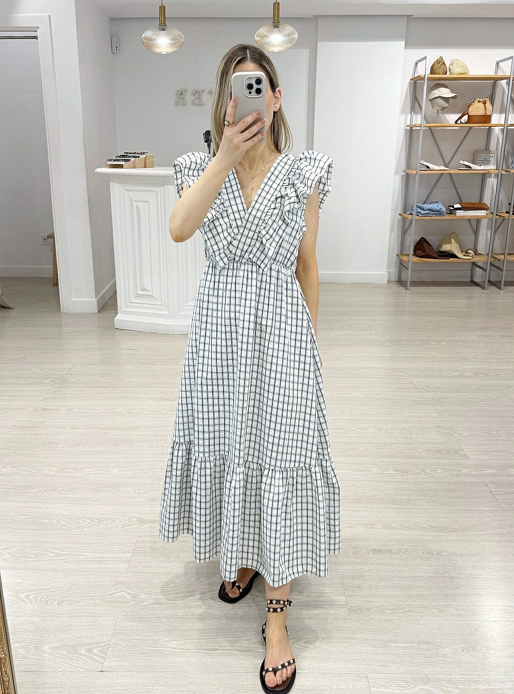 Vestido cuadros escote V