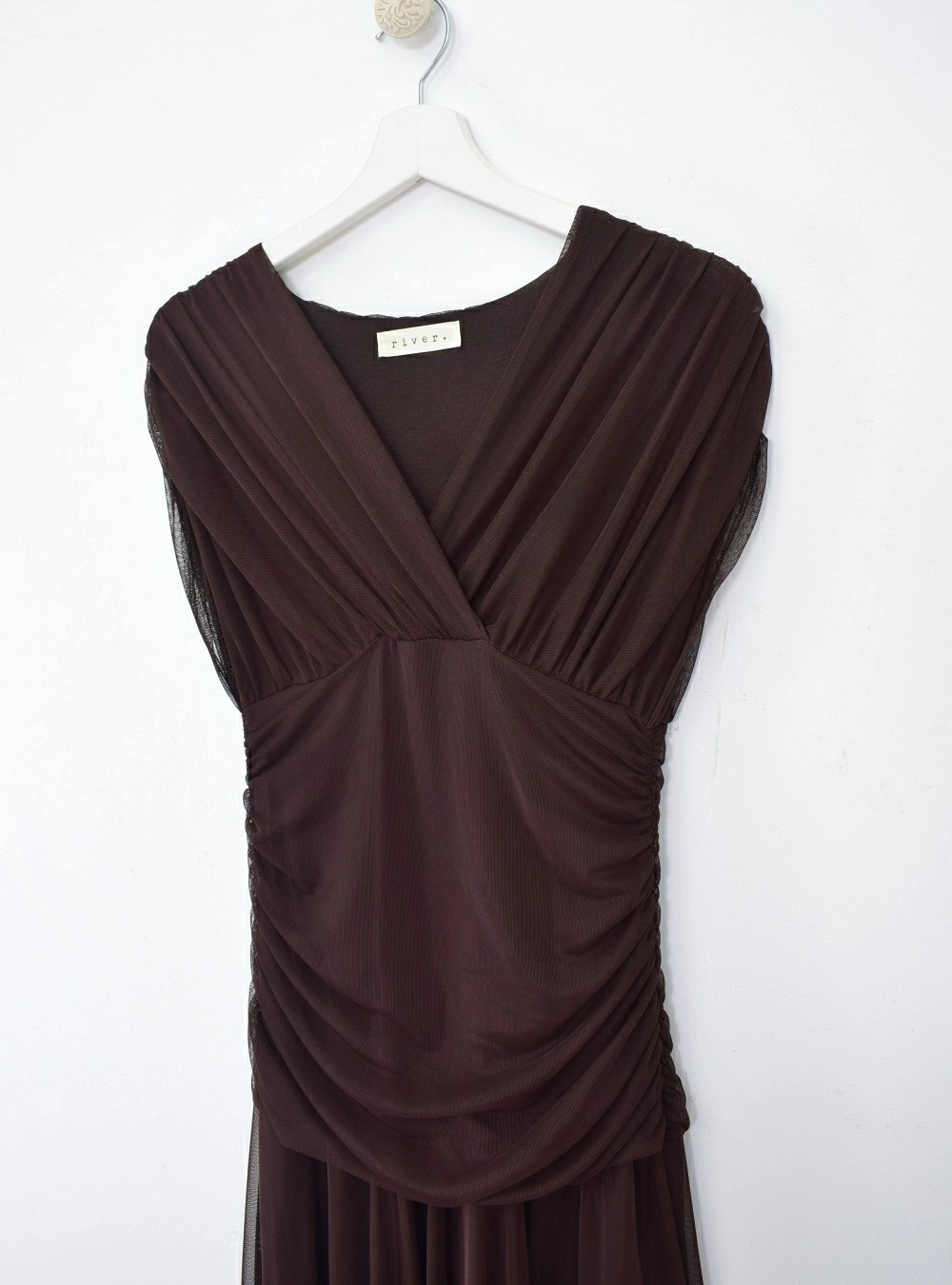 Vestido largo tul y drapeado