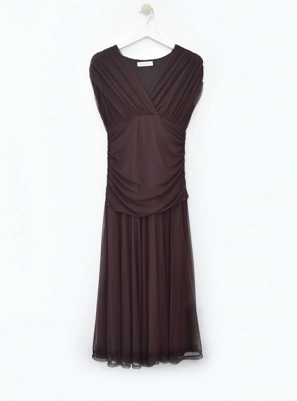 Vestido largo tul y drapeado